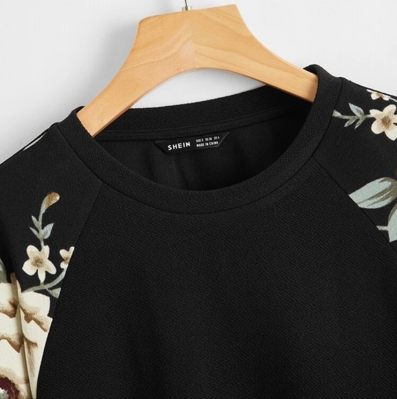 SHEIN Tops - Floral Print Raglan Sleeve Crewneck Pullover (Medium)